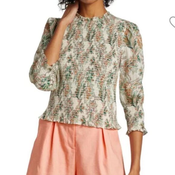 Veronica Beard Kali Printed Smocked Top size 18 - Picture 1 of 12